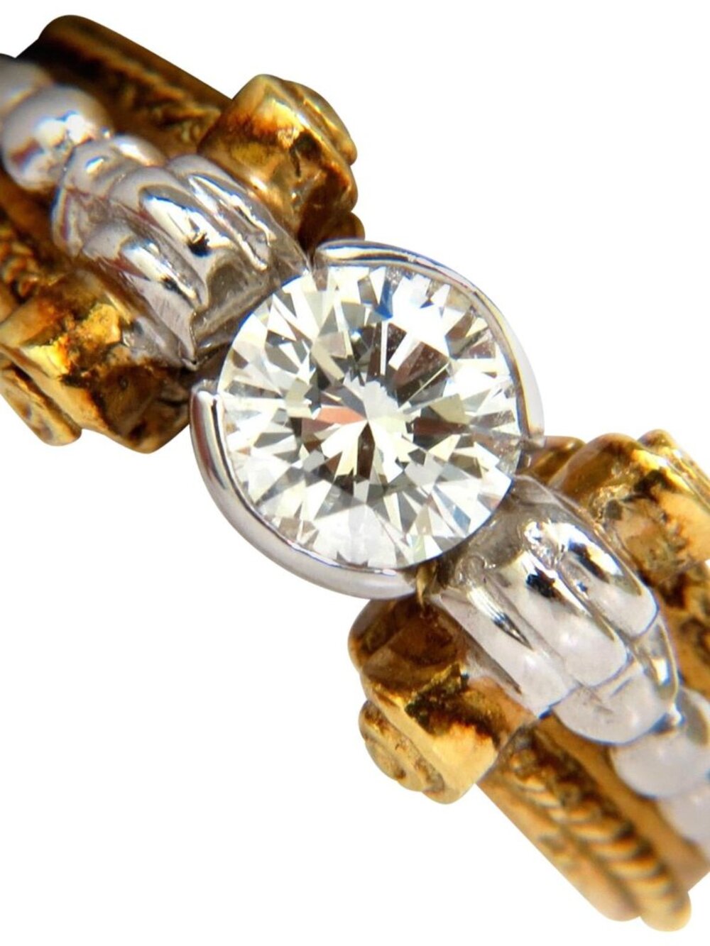 18KT .73CT ROUND BRILLIANT NATURAL DIAMOND RING GILT DECO H/VS*